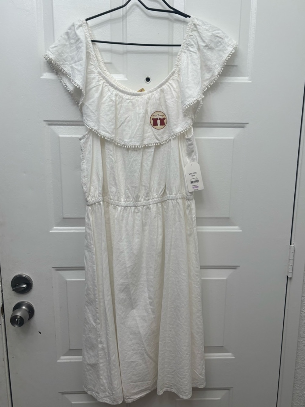 Faded Glory White Off-Shoulder cottage, core cotton, Midi Dress